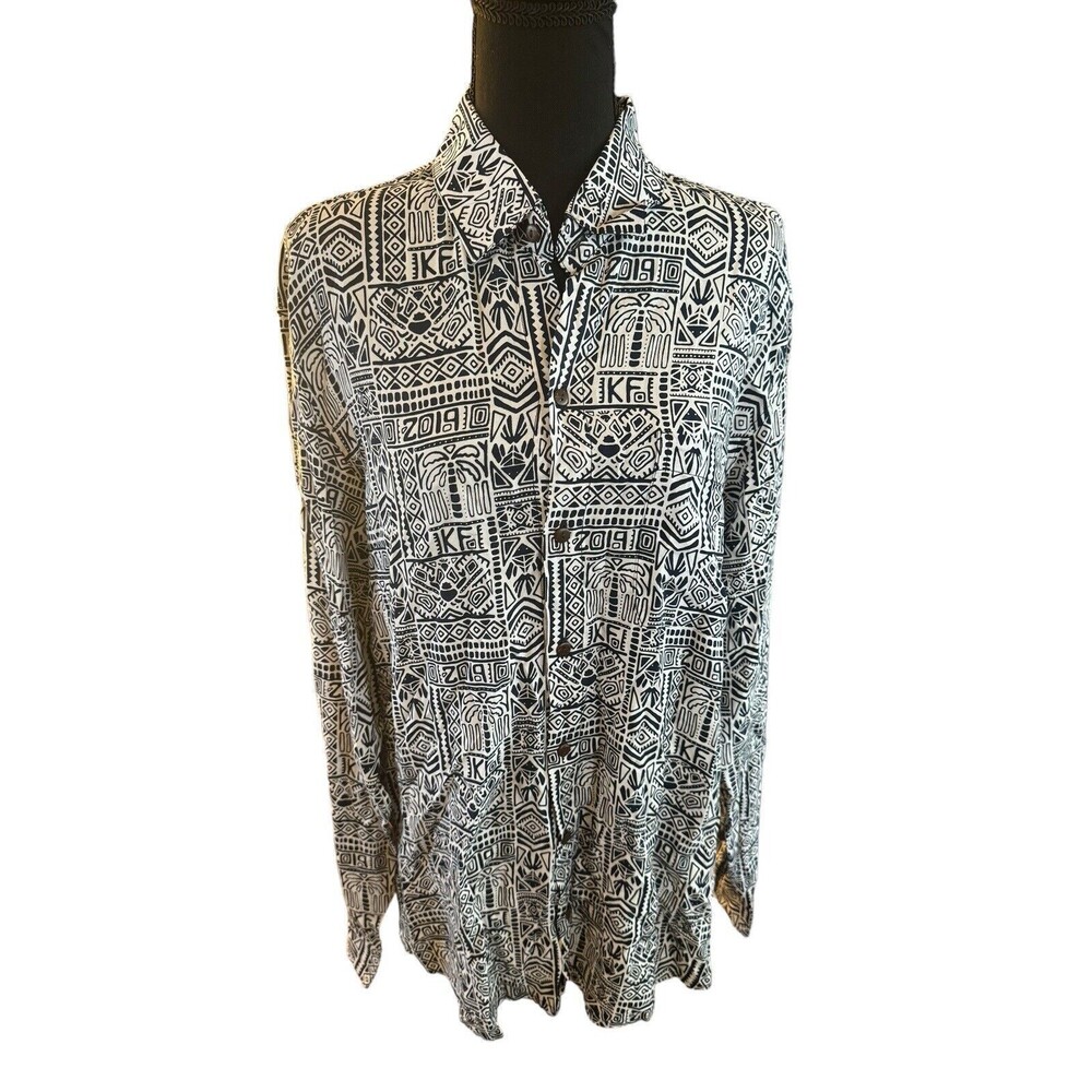 Kenny Flowers Hawaiian Shirt Rayon Limited Edition Palm Batik Blue Men's XL 2019